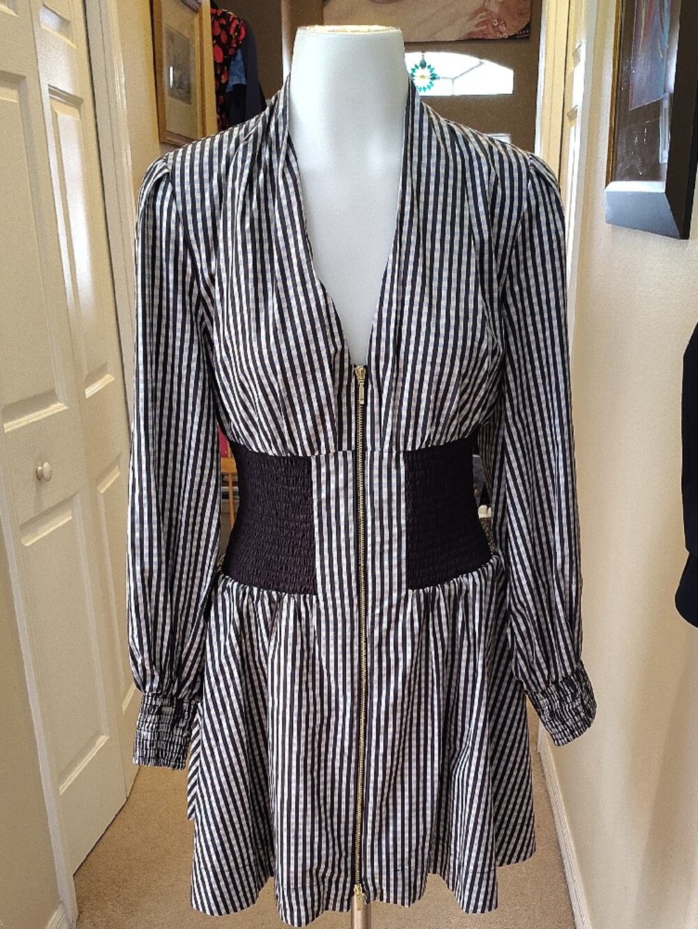 BMWT Anthropologie Plaid Black & White Fit-and-Flare Dress Size Small